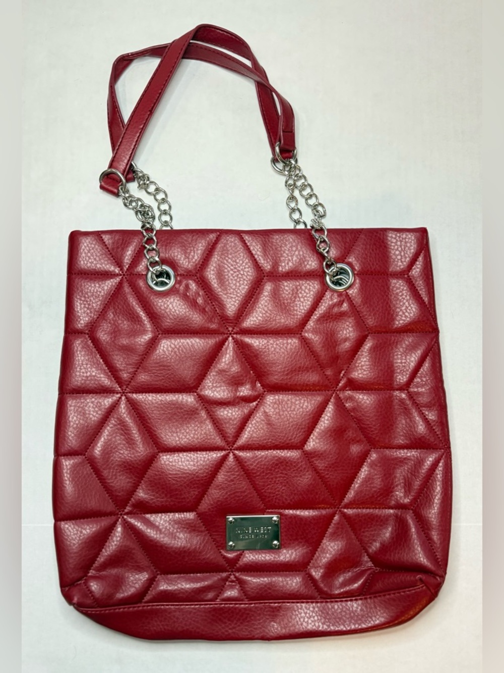 Nine West Leather Quilted Chain Strap Shoulder Bag Burgundy Red